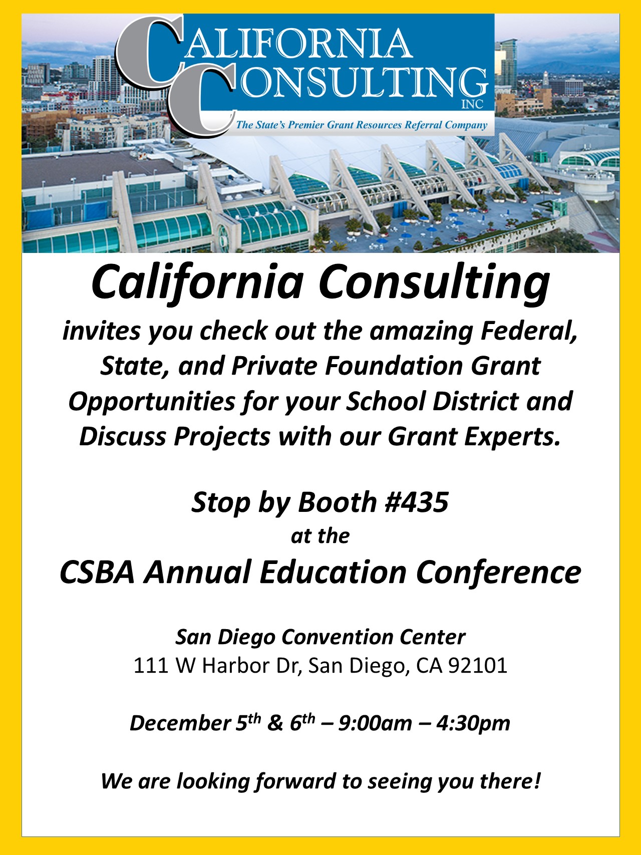 Booth Flier Announcement – California Consulting, INC.